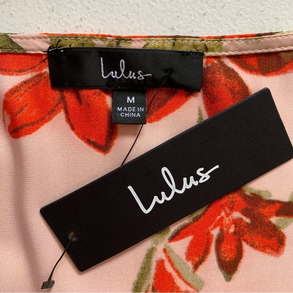 Lulu's Pink Floral Midi Slip Dress with Orange Floral Accents NWOT - Picture 11 of 16